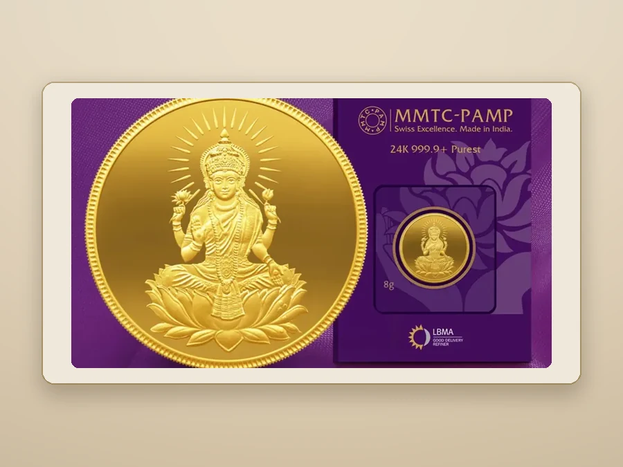 Lakshmi gold coin in its MMTC-PAMP 24KT 999.9 pack