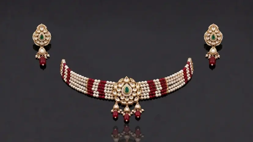 Gold Necklace Ruby Pearl