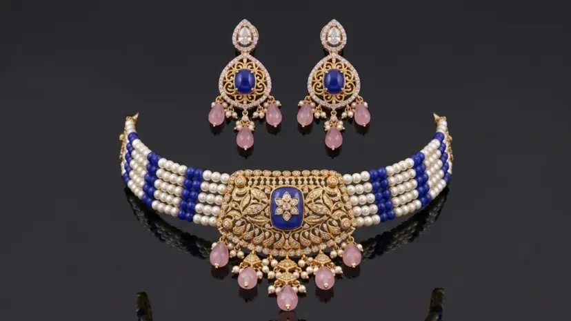 Gold Necklace Sapphire Pearl