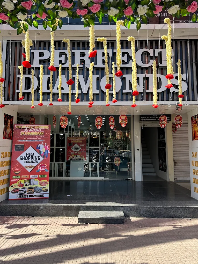 Perfect Diamonds showroom entrance with the shop sign in Chandigarh