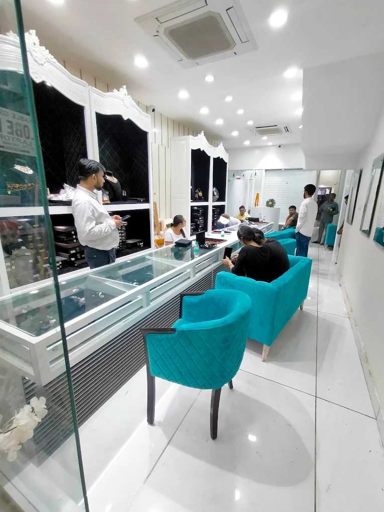 Display counters and seating inside the Perfect Diamonds showroom in Chandigarh